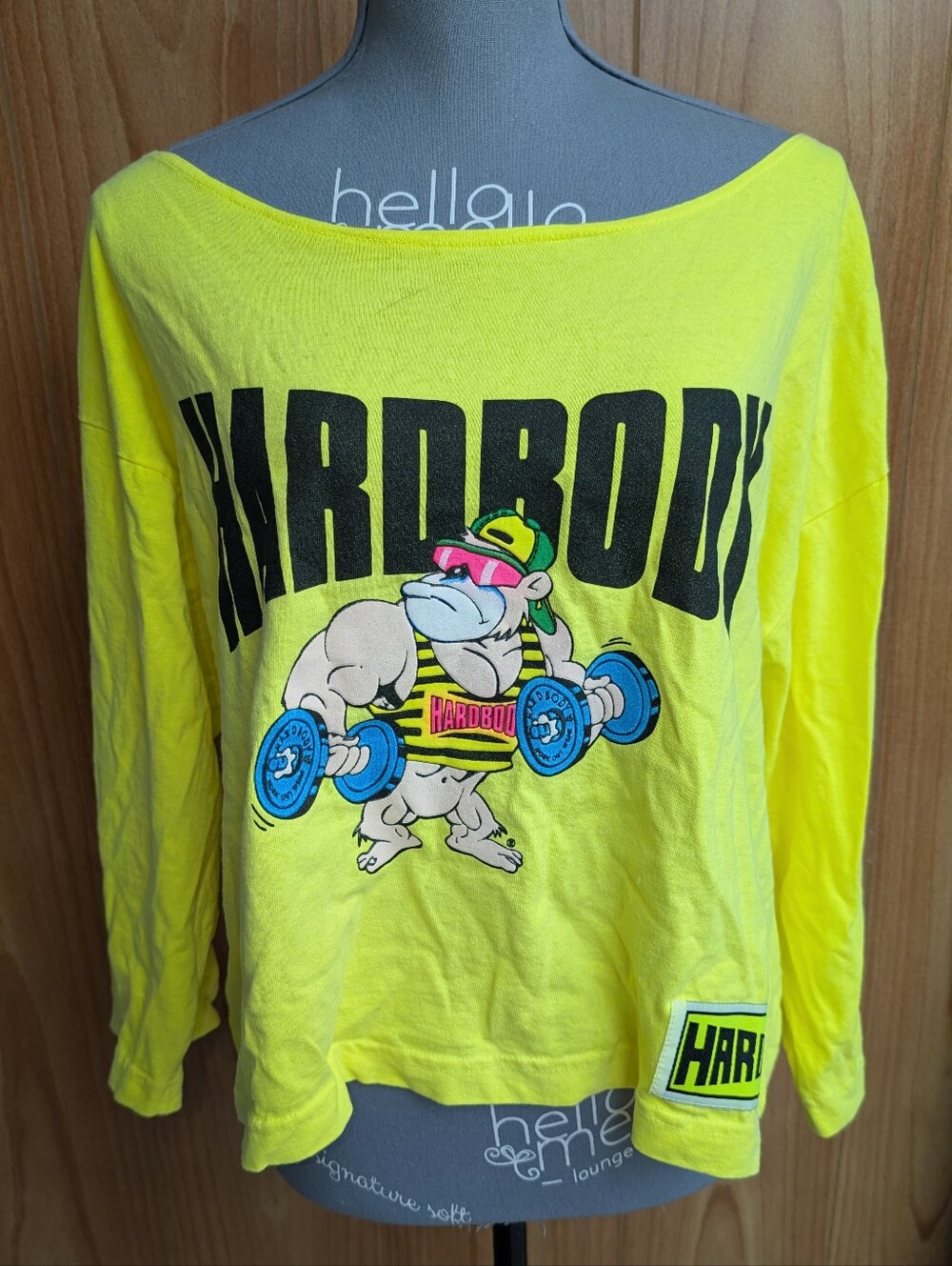 Hardbody Vintage Cropped Muscle Gorilla Shirt Neon Yellow OSFA